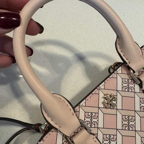 Pink Patterned Mini Tote Crossbody Bag - Designer Logo Accent - Picture 8 of 8